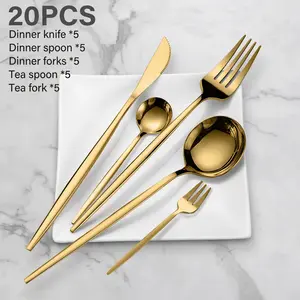 Gold Silverware Set for 4, 20 Piece Heavy Duty Stainless Steel Flatware Utensils Cutlery Set Including Steak Knife Fork and Spoon, Dishwasher Safe, Gift Package for Wedding Housewarming
