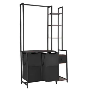 VEVOR 3 Tiers Laundry Sorter with Rack, Summervibes,Summervibes, Tall Laundry Hamper with Shelves and Drawers, 2 Section Freestanding Hanging Rack Storage with 600D Oxford Cloth Bags and Ladder Shelves for Dirty Clothes