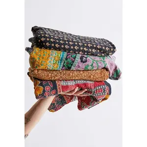Indian  Kantha Quilt  Throw Reversible  Blankets 1 Quilt  Colors RCKQT0096 RCKQT0096 55X85 Inches