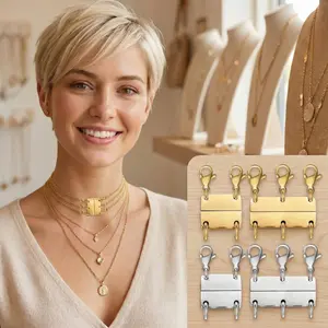 4 PCS Multi Layer Necklace Clasp Set Gold Plated Magnetic Necklace Connector Chain Separator and Extension for Layered Jewelry Double and Triple Closure Gold and Silver