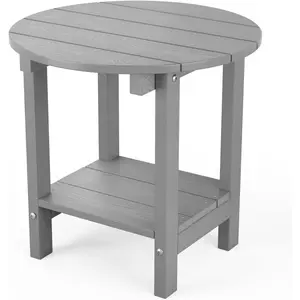 Round Outdoor Side Table, 18 Inch Chairside End Table with Storage Shelf, 2-Tier Plastic Patio Table, Garden Side Table for Balcony, Backyard, Lawn, Outdoor Furniture, Durable Patio Table, 1 Pack