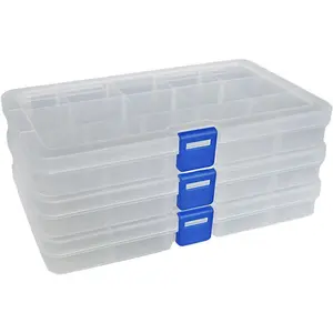 Plastic Organizer Container Storage Box Adjustable Divider Removable Grid Compartment for Jewelry Beads Earring Container Tool Fishing Hook Small Accessories (15 grids, White X 3) plastic container