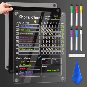 Acrylic Magnetic Chore Chart for Kids, Chore Board, Dry Erase Board,  Transparent Erasable Reward Chart for Teens and Adults Checklist with 6 Markers and Towel