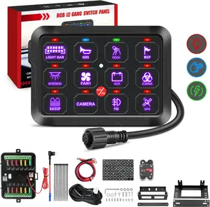 Nilight 12 Gang Compact 12-24VDC Universal Circuit Control Relay System, Pre-Assembled RGB Backlight Fuse Relay Wiring Harness, Automatic Dimmable ON-Off LED Switch Pod for Car, Camper Car Dvr Screen Car Battery Jumper