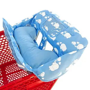 Soft Pillow Attached 2-in-1 Shopping Cart and High Chair Cover for Baby, Cotton Padded Cart Cover, Fold'n Roll Style, Portable with Carry Bag (Blue Elephant)
