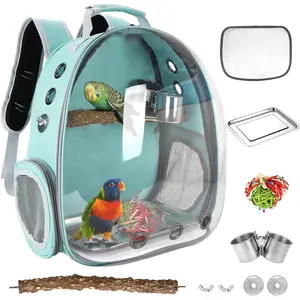 Bird Carrier Backpack Travel Cage with Perch, Breathable Clear Parrot Cockatiel Cage with  Stainless Steel  Bowl Tray for Conures Parakeet Budgie Canary Lovebirds, Small  Pet Carrier Bag