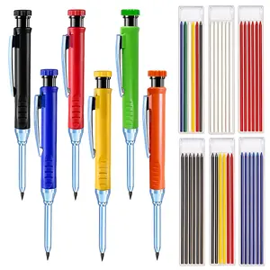 2/6Pcs Solid Carpenter Pencils with 36 Pcs 2.8mm Refills Long Nosed Deep Hole Mechanical Pencil Marker Construction with Built in Sharpener for Woodworking Drafting Architect Tool Mechanical Drawing Pencils