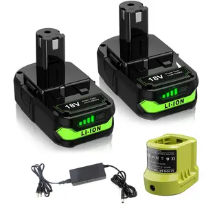2Pack 4.0A 18V Battery for Ryobi 18V Battery &1 Port 18V Ryobi Battery Charger 18V Lithium Battery P107 P102 P103 P104 P105 P108 P109 P122 P190 for 18V Ryobi Battery,