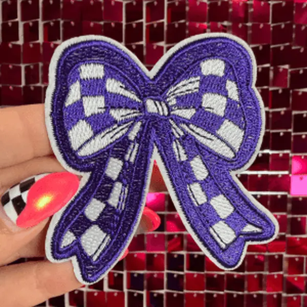 Purple Checkered Bow  Iron on Patch