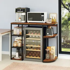 Mini Fridge Overhead Storage Rack – 46.9in Microwave Stand, Coffee Bar Organizer, 4 Power Outlets, Air Switch, Heavy Duty 150LBS Capacity, Ideal for Dorms and Apartments, Brown