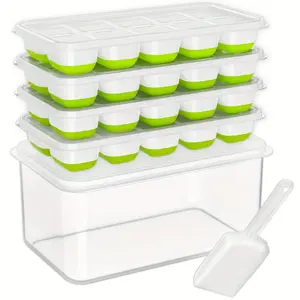 4 Piece Silicone Ice Cube Trays for Freezer Set Stackable Freezer Storage Container with Lid Includes Spoon for Soup Food Coffee Ice Bucket and Ice Making Mold