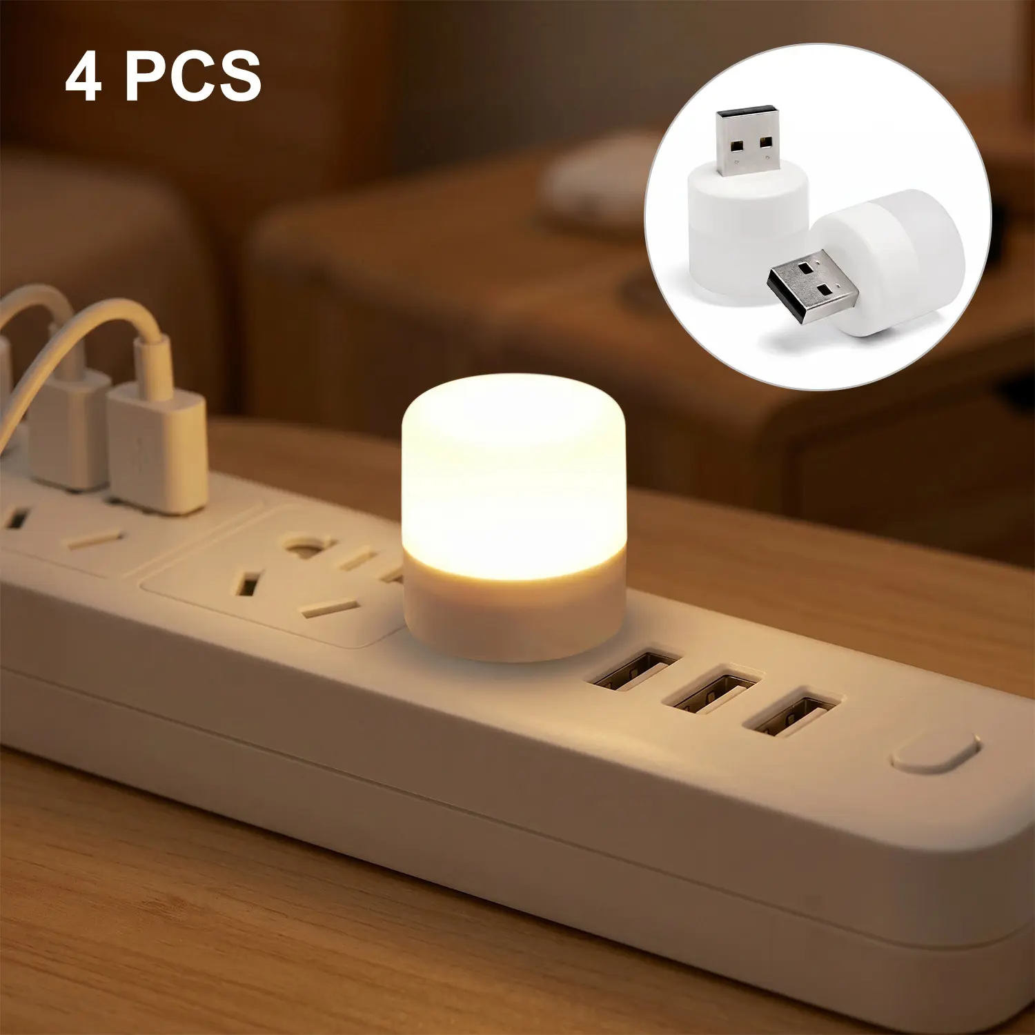 USB Night Light, LED Mini Light Bulb, Plug in Night Light, Small Night Lights, Warm White, USB Light Bulb for Bedroom, Bathroom, Hallway, Nursery, Kitchen, Car Tiny Light 4PCS