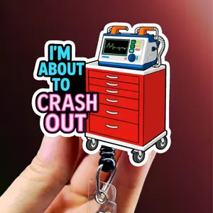 About to Crash Out Badge Reel , Xray Girl Creations, Funny Nurse Badge Clip, Xray Tech ID Holder, Cute Badge reel for Radiology, Nurses, CNAs. Retractable swivel clip with a 360 rotation.  Badge pull