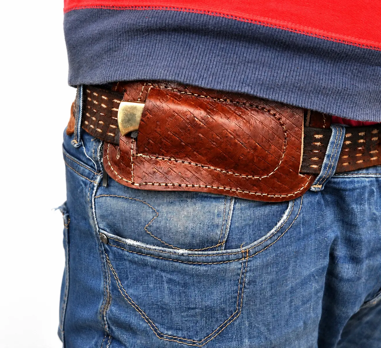 Handmade Leather Horizontal Knife Sheath - Classic 5-Inch Universal Holder for Folding Pocket Knives, Adults' Daily Use, Thoughtful Gift (Hand Engraved)