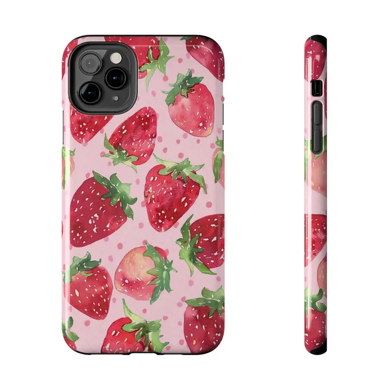 Soft Watercolor Strawberry TPU Smartphone Case - Blush Pink Protector for iPhone 17 Pro Max,16,15,14,13,12,11,X,XS,XSMAX,XR,7P,8P, Handheld Devices Accessory, Ideal Gift for Girls | Christmas,Valentine's Day