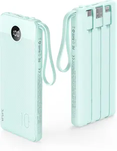 VRURC 10000mAh 22.5W Fast Charging Power Bank with 4 Built-in Cables USB-C Portable Charger LED Display for iPhone Samsung Android