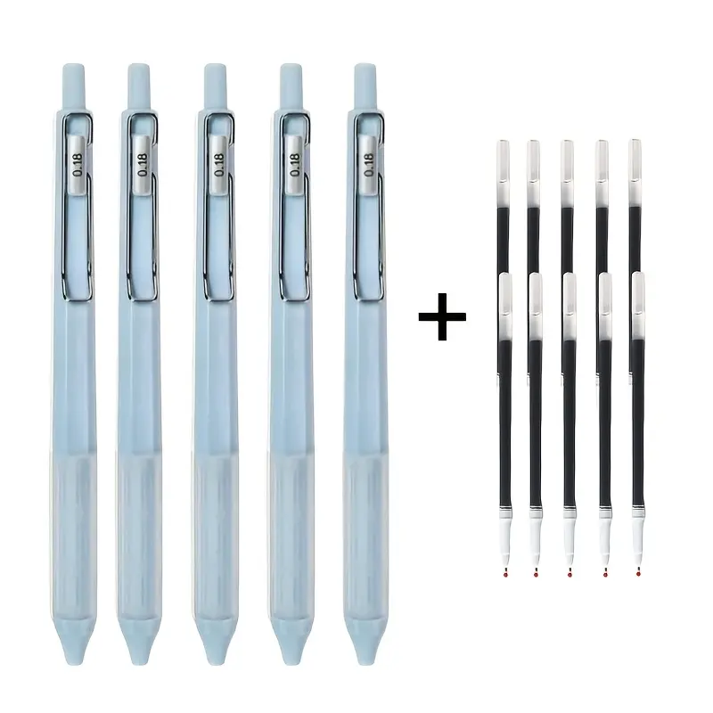 5pcs Retractable Refillable Gel Pens Set with 5 Refills - Black Ink, 0.18/0.28/0.38mm Ultra Fine Point, Silicone Grip - Office Stationery for Notetaking, Journaling