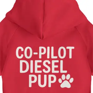 Co-Pilot Diesel Pup Hoodie for Pets - Comfortable Fit with "Co-Pilot" Design & "Diesel" Branding - Ideal for Road Trips & Themed Events - Stylish Pet Apparel