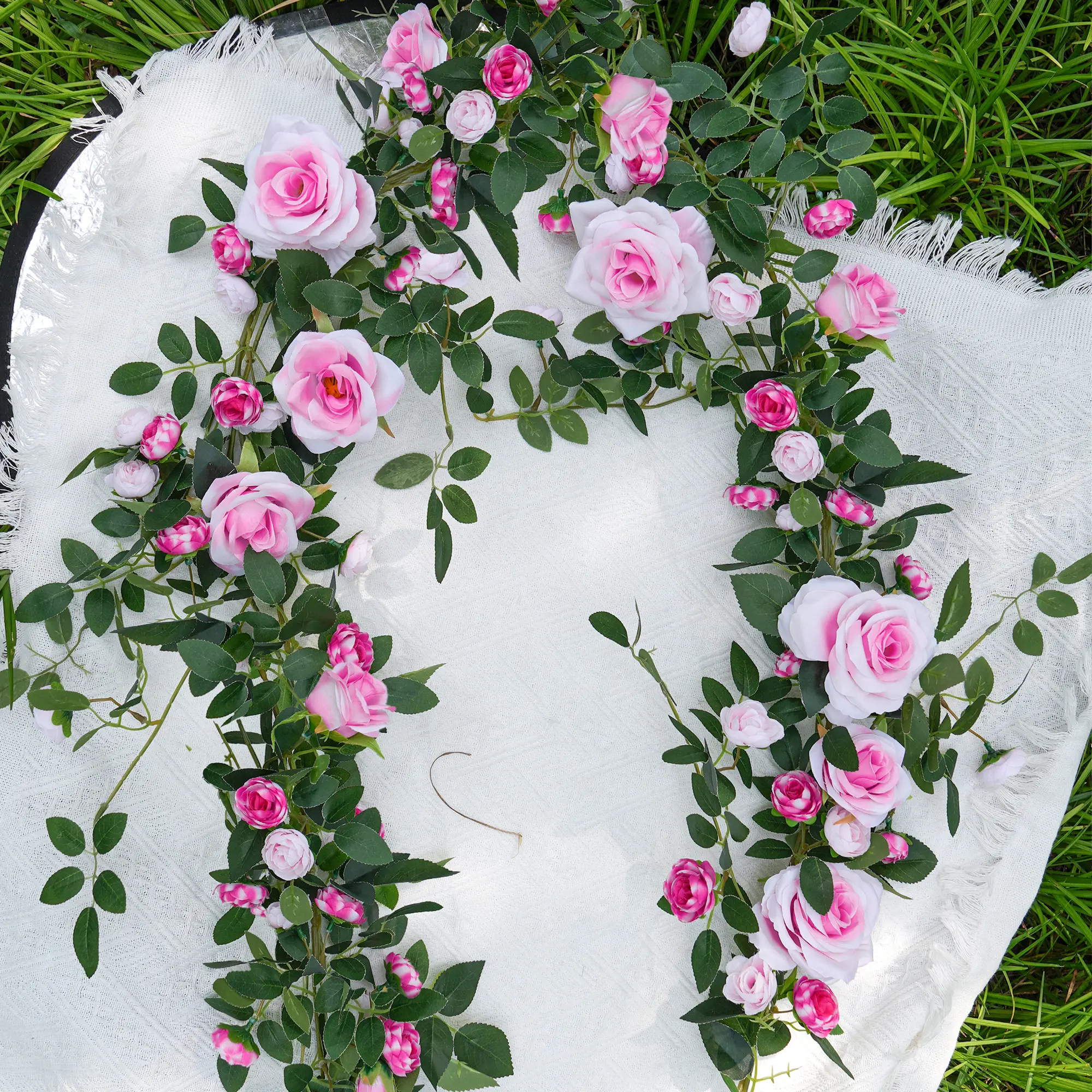 Peach Silk Decorative Floral Rose Vine Garland Set (2PC, 6FT) - Realistic Faux Photo Backdrop for Wedding, Bedroom Home Decor Supplies