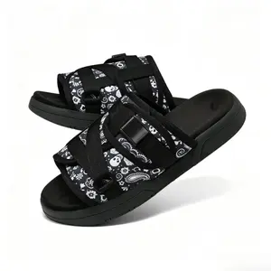 Black Bandana Paisley Print Adjustable Strap Slide Sandals Open Toe Platform Slippers Streetwear Summer Shoes for Men Women