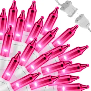 LAMPHOME 2-Pack Pink Christmas String Lights Set 100 Count 19.6 Feet Incandescent Mini Lights Each White Wire for Indoor Christmas Tree Garland Birthday Wedding Party Festival Decor IP44 Waterproof UL Listed