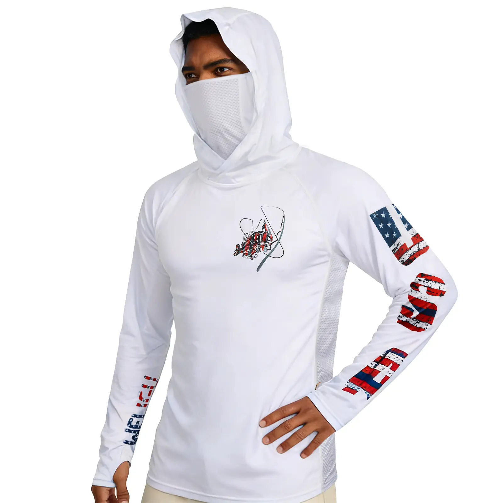WELIGU UPF 50+ Men's Printed Sun Hoodie with Face Mask, Lightweight Quick Dry Long Sleeve for Fishing, Beach, Travel & Outdoor Work