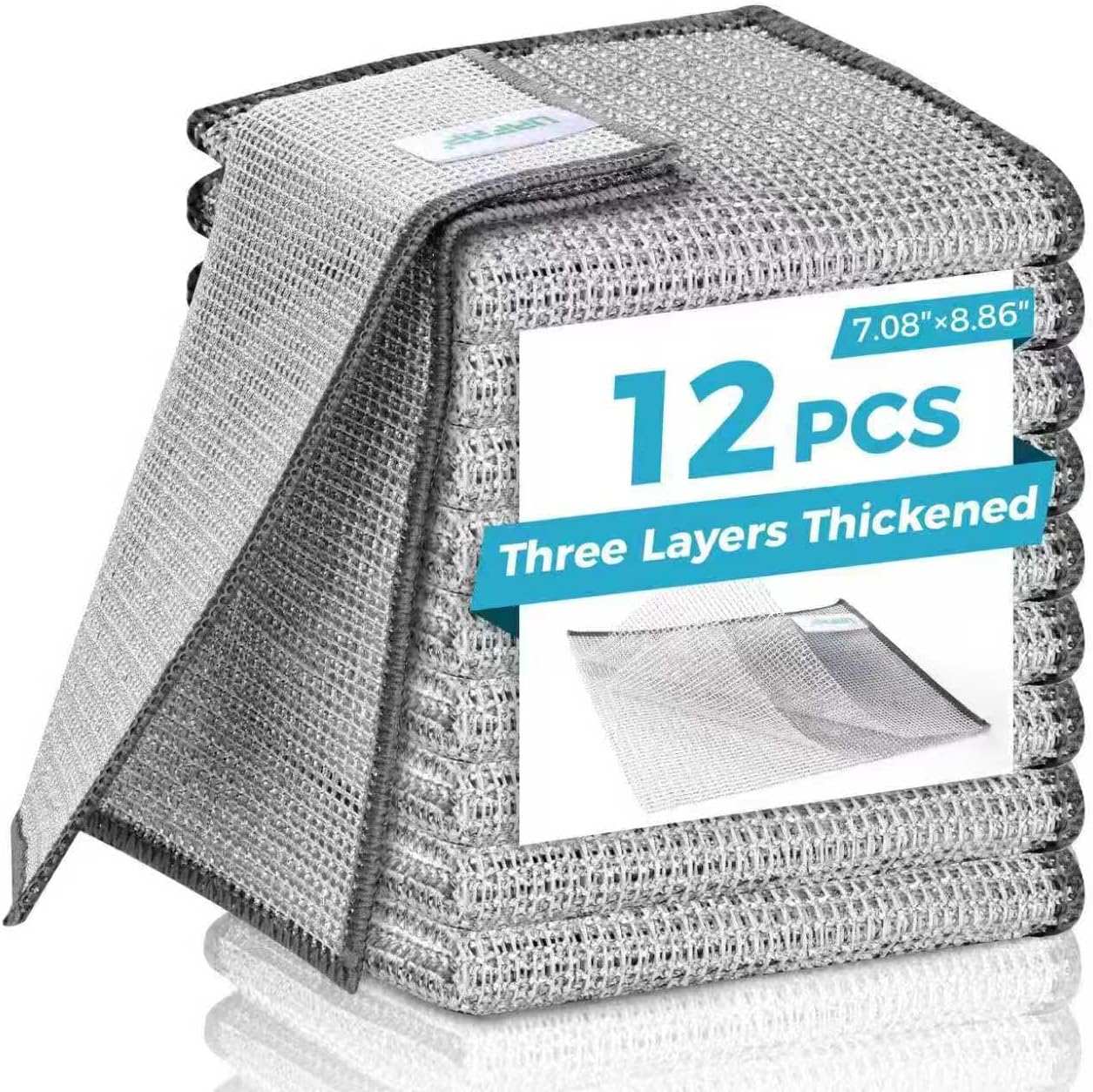 12PCS 3-Layer Metal Dish Cloth No Scratch & Odor Free, Multipurpose Wire Dishwashing Rags for Kitchen Cleaning, Non-Scratch Dish Cloth for Dishes, Sink, Stove, Reusable Wet & Dry (7.08 x 8.86 in) 12PCS 3-Layer Metal Dish Cloth No Scratch & Odor Free, Multipurpose Wire Dishwashing Rags for Kitchen Cleaning, Non-Scratch Dish Cloth for Dishes, Sink, Stove, Reusable Wet & Dry (7.08 x 8.86 in)