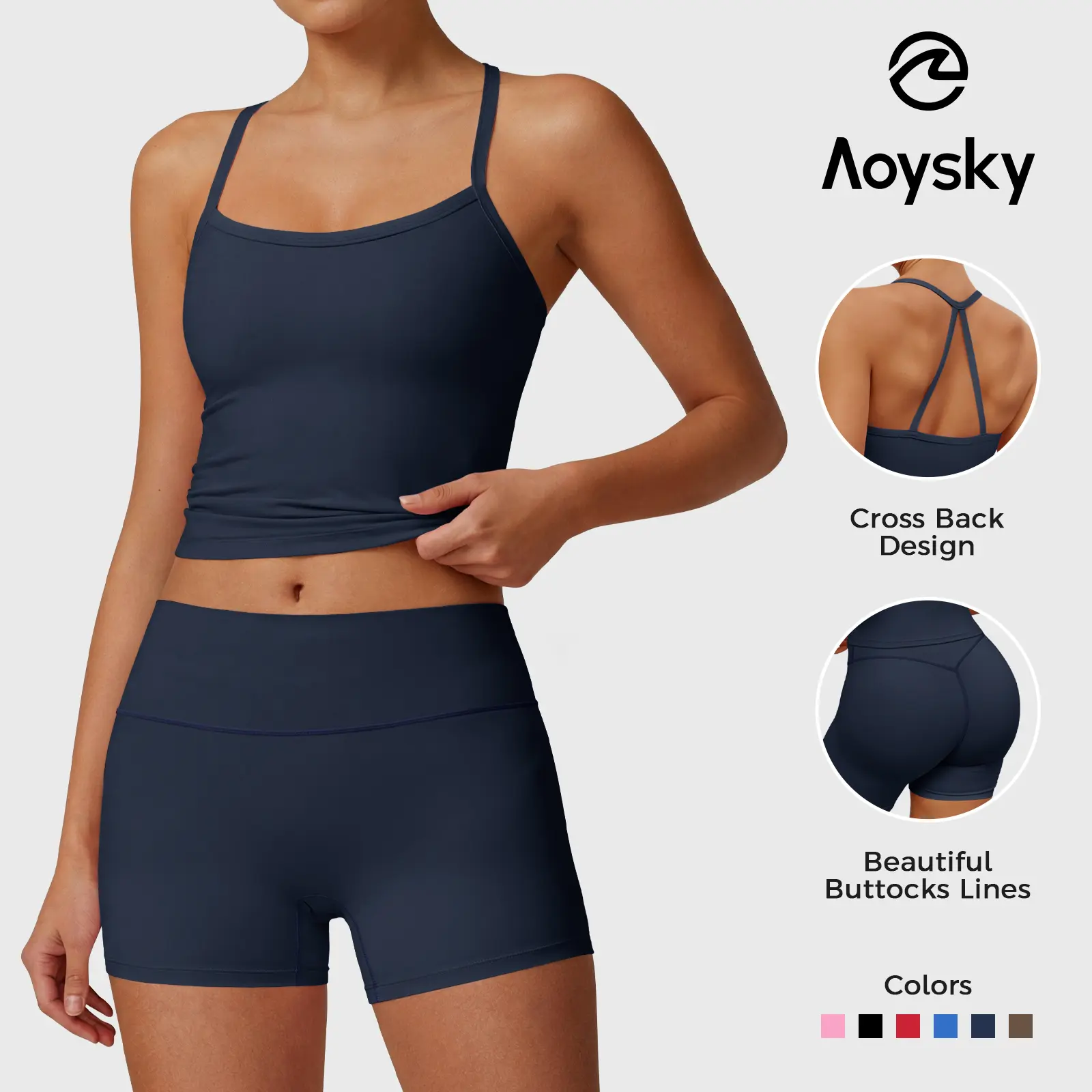 Aoysky Women's 2-Piece Gym Workout Set, Buttery Soft Seamless Padded Halter Top and High-Waisted Biker Shorts for Yoga, Woman 2 Piece Set, Two Piece Sets Women