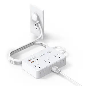 5ft Wall Mount Power Strip: 6 Outlets & 4 USB (2 USB-C), Wall Mount Outlet Extender, Flat Plug Surge Protector for Dorm Socket Holder Modern Socket