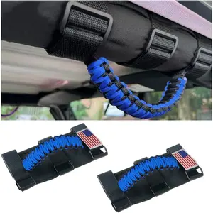 2PCS Roll Bar Grab Handles, Oxford Cloth Upgrade Metal Buckle Paracord Grip Handles, Durable and Strong Car Accessories, Compatible With Wrangler JL,JLU,JT,JK,JKU,TJ,LJ,YJ (Blue)