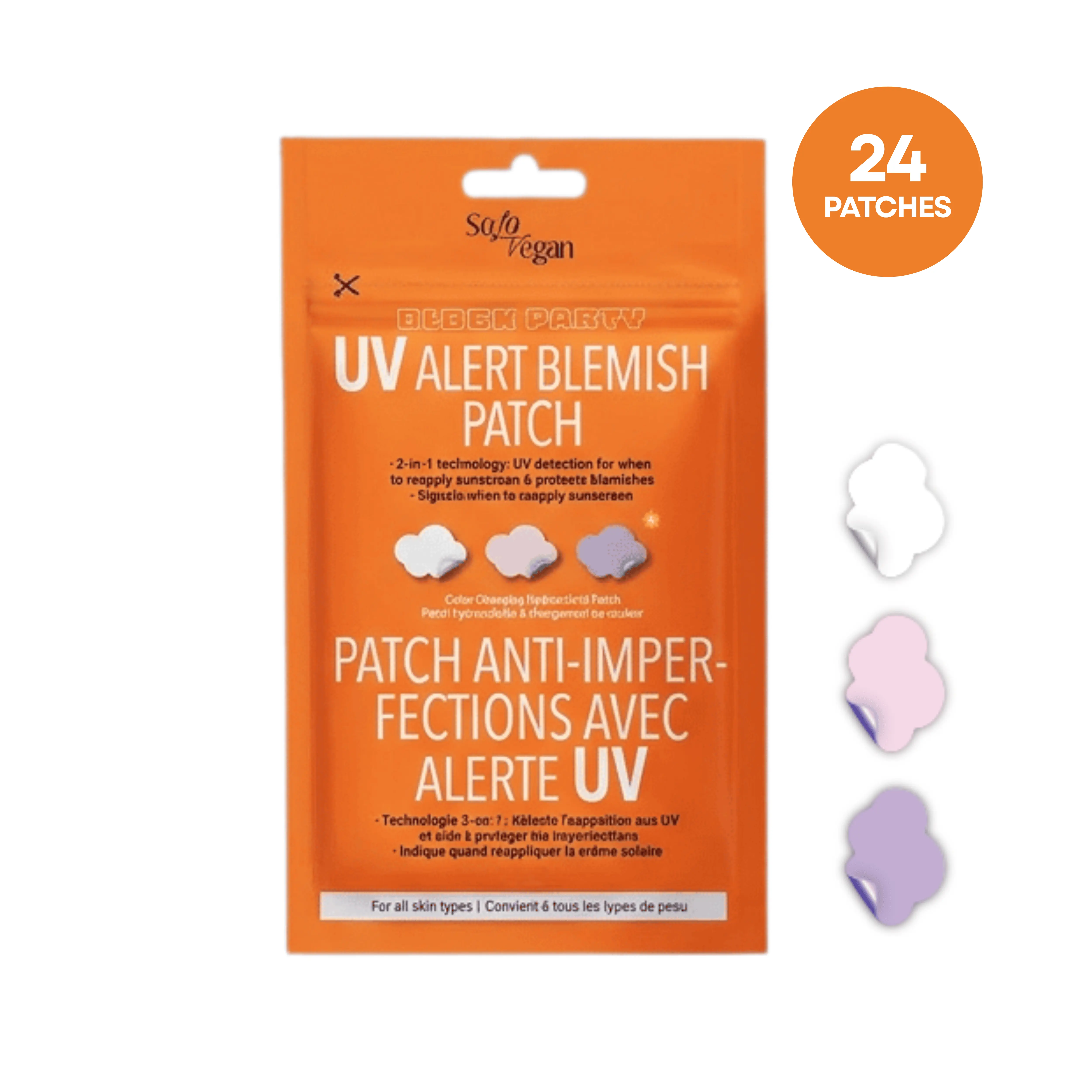Block Party UV Alert Blemish Patch - 2-in-1 Color Changing Hydrocolloid Pimple Patch, UV Sunscreen Detection & Acne Protector (24 Patches)