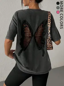 Sexy Backless Hollow Butterfly Lace Top, Loose-Fitting Casual T-Shirt for All Seasons, Trendy Fashion Style for Women