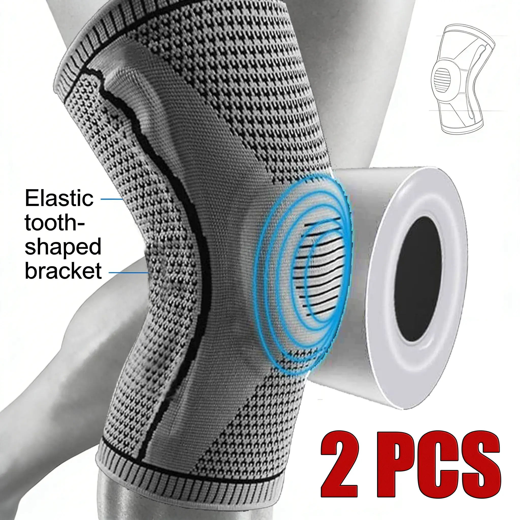 2-Pack Professional Knee Brace for Pain Relief & Support - Breathable, Adjustable Compression Sleeve with Patella Gel Pad, Side Stabilizers, High-Precision Knitting, Pressure Dispersion - For Meniscus Tear, ACL, Running (Grey, M-XXL)