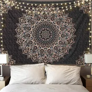 Black Mandala Tapestry Wall Hanging - Bohemian Wall Art for Bedroom, Living Room, Dorm Room & Home Decor with Floral Design Flowers
