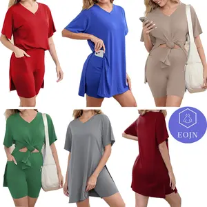 EOJN 2026 Plus Size 2 Pieces Outfits with Pocket Womens  Shorts Sets, Sleeve Tunic Tops and Skinny Biker Short&Top Sets,Summer Tracksuits Womenswear Bodycon Casual Clothes Comfort and Breathable.