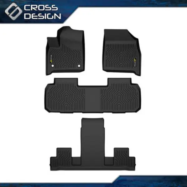 CROSSDESIGN TPE Car Floor Mats  - Fits Chevrolet Traverse 2018-2024, Front & 2nd & 3rd Rows, Waterproof, Nonslip, Durable, All-Weather, 3D Molded, Black