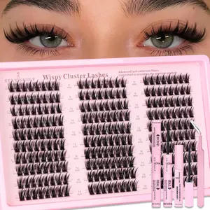 240pcs Mixed Length False Eyelashes Extension Set, 8-16mm DIY Curled Lashes, Natural Dense Manga Lashes, Eyelash Cluster, Includes Bond&Seal &Remove&Eyelash Tweezers, Fluffy Eyelashes