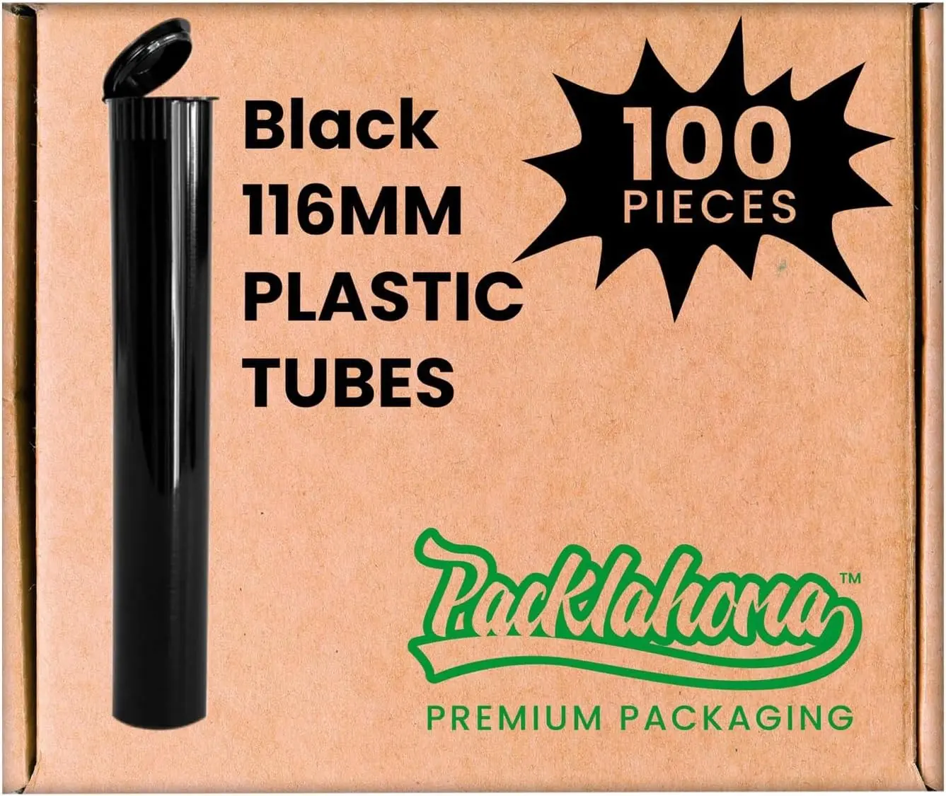 100 Pack 116mm Tubes Black King Size - Plastic Pop Top Tubes with Squeeze Cap - Airtight, Waterpoof and Child Proof Container (100 Count) (Black 116mm 100Pack)