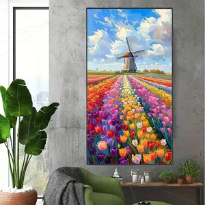 Tulip Windmill Pattern DIY Diamond Arts Colorful Painting Kit without Frame, DIY 5D Diamond Arts Colorful Painting Kit, Wall Art Decor for Home