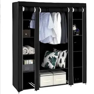 5-Tier 12-Cell Non-woven Fabric Wardrobe, 150×45×175 cm – Black
