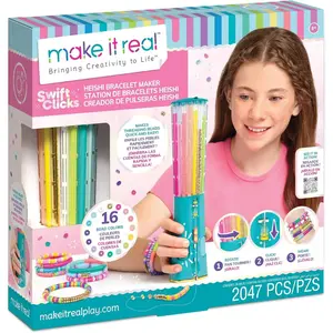 Make It Real Swift Clicks Heishi Bracelet Maker Kit - DIY Jewelry Set for Girls 8+ with 23 Bracelets & 2047 Pieces of Interchangeable Beads Adjustable Beaded Chain Rubber Band Chain