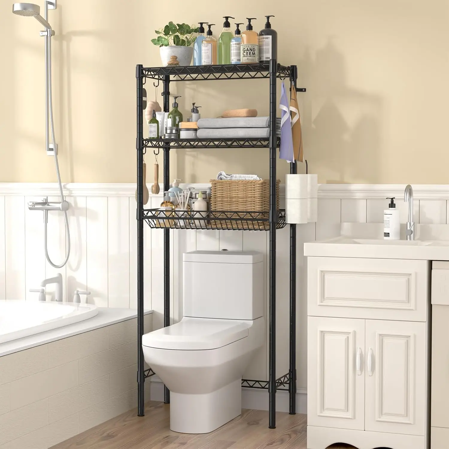 Over Toilet Storage Shelf, 4-Tier Bathroom Organizer Storage Shelves Over The Toilet, Adjustable Over The Toilet Shelf Above Toilet Rack Freestanding Bathroom Space Saver Over Toilet, Espresso