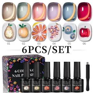 AWStorG 6 Color Fruit Glass Cat Eye Gel Polish Set, Fresh Magnetic Cat Eye, Shiny Long-Lasting Nail Art, UV Lamp Curing Required