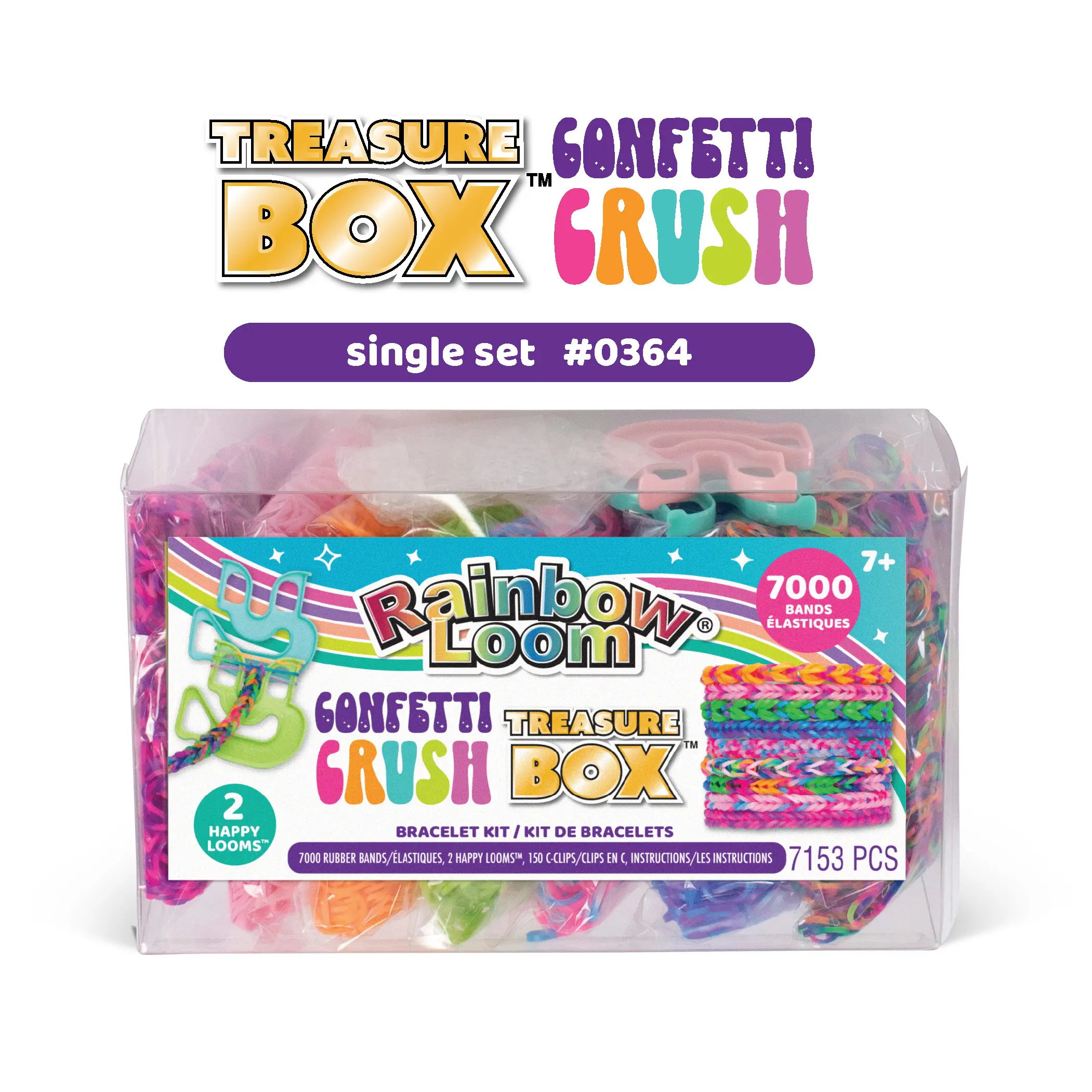 Rainbow Loom Confetti Crush Treasure Box Bracelet & Jewelry Kit Set - 7000 Rubber Bands, 2 Happy Looms, Unique Band Styles, Burst of Color, Fine Motor Skills Building for DIY Beading