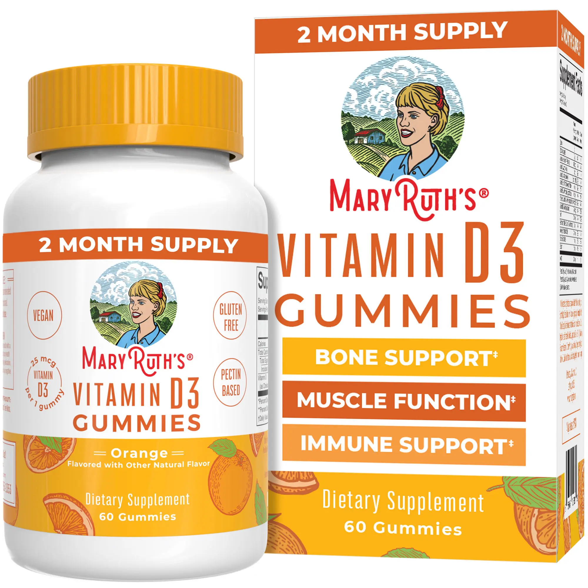 MaryRuth's Vitamin D3 Gummies - 2 Month Supply - Immune Support Supplement - Vitamin D3 1000IU for Bone Health & Muscle Function - Vegan - 60 Count