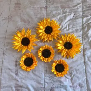 Handmade Sunflower - Made with Ribbon, Available in Various Sizes, Natural and Unique Design