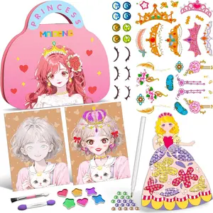 Craft Kits Activity for Kids, Paper Craft Kits - Paper Makeup DIY Girls Toy Kit with Diamond Painting & Princess Dress Up Set