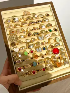 Women's Vintage Boho Ring Set, Stackable Rings, Resin Simulated Gemstone Cat Eye Heart Sun Cross Star Moon Design, Daily Party Wedding Gift, Stacking Ring Set