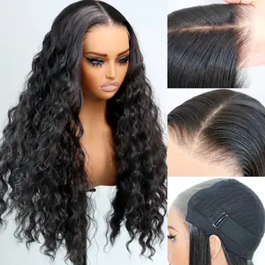 Ua Hair Glueless Synthetic Water Wave 9X7 Lace Front Wig Wear And Go Pre Plucked Pre Cut Vivid Self Growing CIean HairIine with Tiny Knots Heat Resistant Fiber Natural No GIue Wig