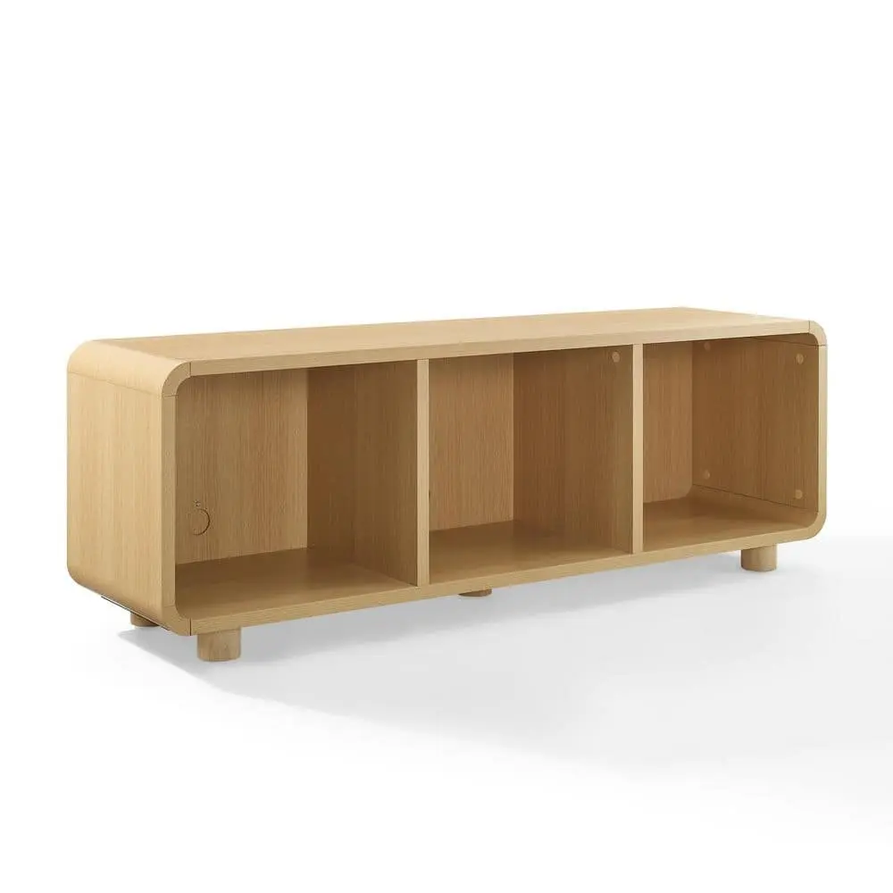 Modern Marketing Concepts CF1137-AH Ash Wood Single Unit Record Cabinet - 20.5in Stand-Alone Indoor Storage, 15.75x20.5x60in Organic Shape with Unique Rounded Corners, Holds 270 Vinyl Records, Concealed Cable Management for Living Room Collectors